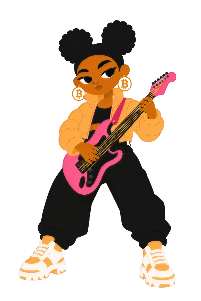 A musician playing a pink guitar